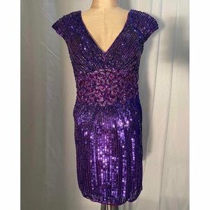 Purple Sequined Cocktail Dress Size 4